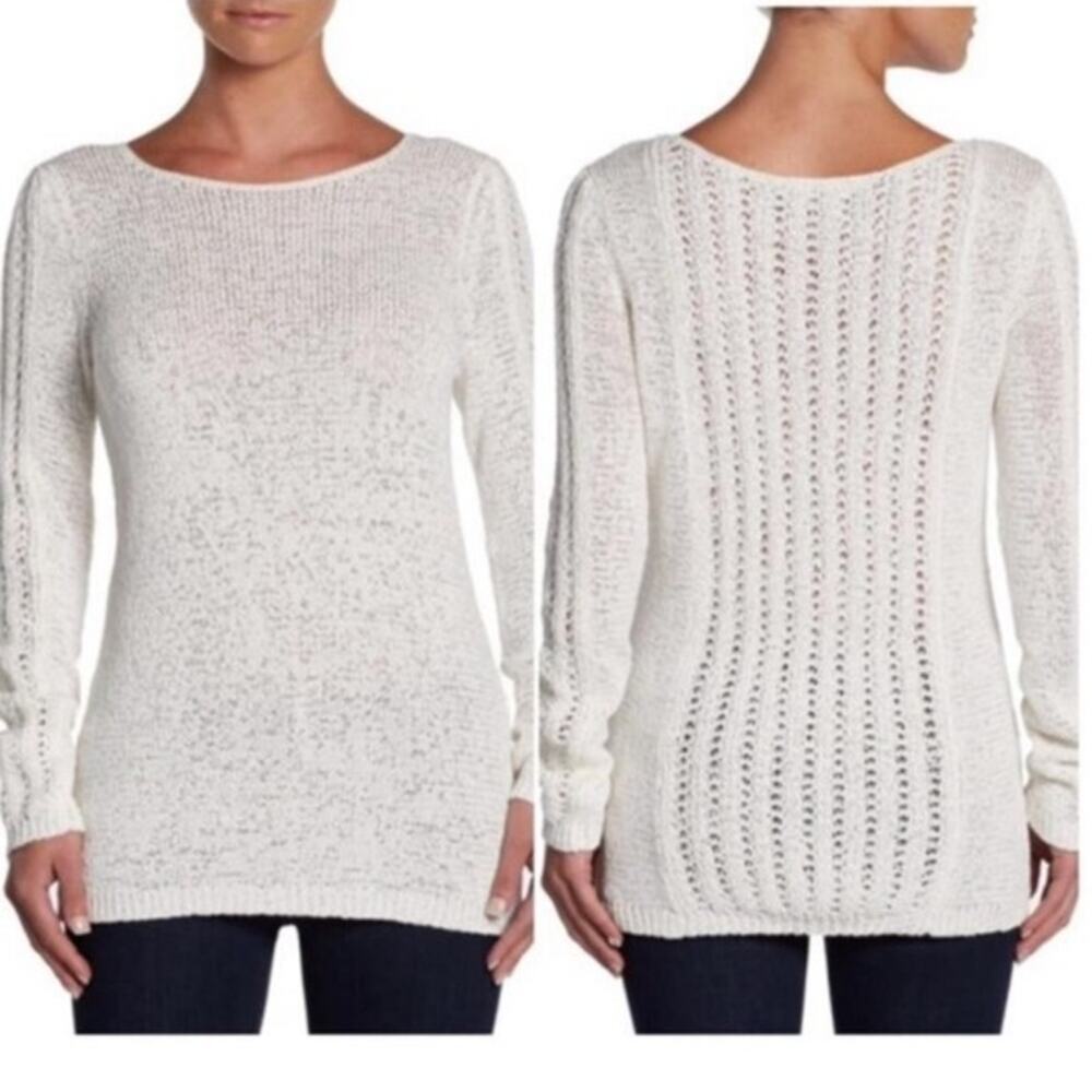 Rachel Zoe Womens Karla Open Cream Lace Knit Stretchy Cotton Blend Sweater| XL